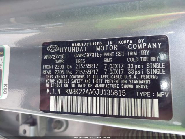 2018 HYUNDAI KONA KM8K22AA0JU135815 Photo 8