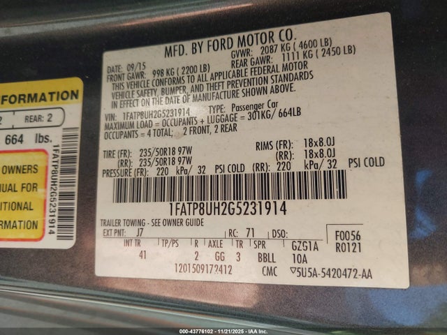 2016 FORD MUSTANG 1FATP8UH2G5231914 Photo 8