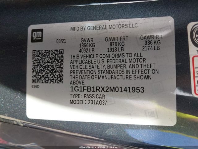 2021 CHEVROLET CAMARO 1G1FB1RX2M0141953 Photo 8