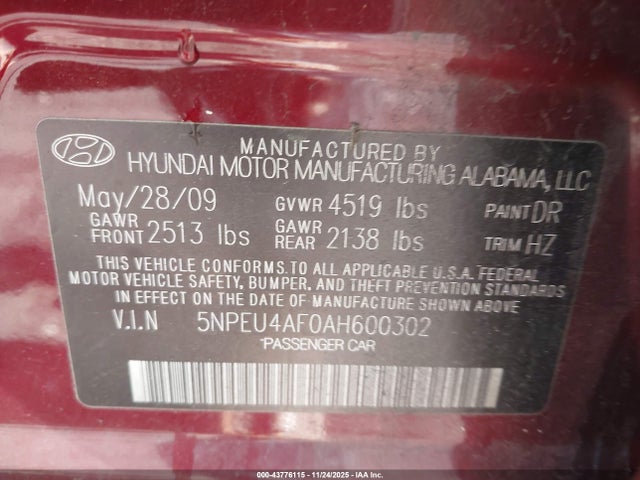 Aukcja sprzedaży 2010 Hyundai Sonata Se V6, vin: 5NPEU4AF0AH600302, numer aukcji: 43776115