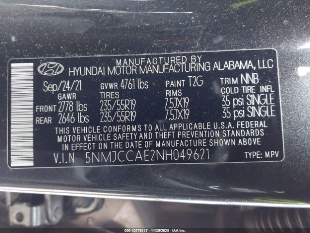 2022 HYUNDAI TUCSON 5NMJCCAE2NH049621 Photo 8