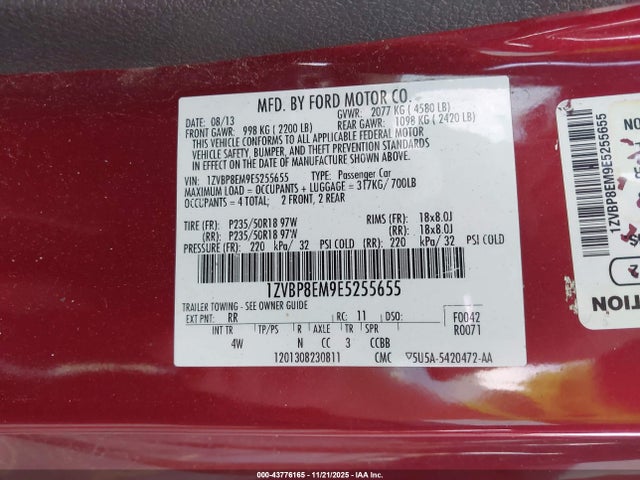 Продажа на аукционе авто 2014 Ford Mustang V6 Premium, vin: 1ZVBP8EM9E5255655, номер лота: 43776165