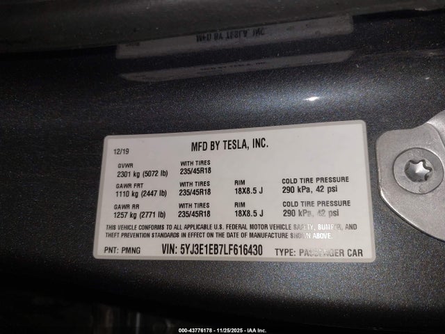 2020 TESLA MODEL 3 5YJ3E1EB7LF616430 Photo 8