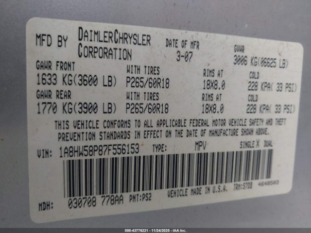 2007 CHRYSLER ASPEN 1A8HW58P87F556153 Photo 8