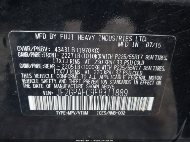 2015 SUBARU XV CROSSTREK JF2GPAFC9F8311889 Photo 8