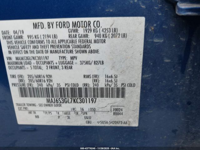 2019 FORD ECOSPORT MAJ6S3GL7KC301197 Photo 8