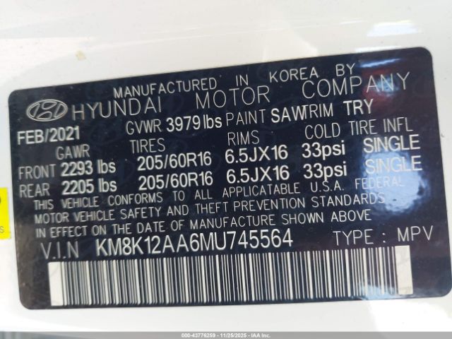 2021 HYUNDAI KONA KM8K12AA6MU745564 Photo 8