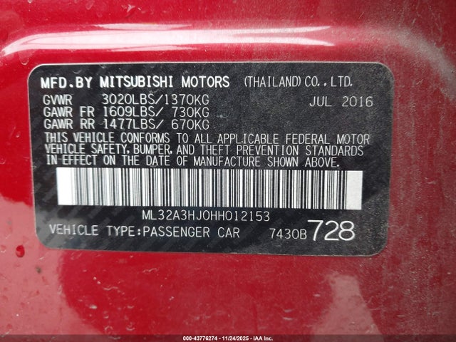 2017 MITSUBISHI MIRAGE ML32A3HJ0HH012153 Photo 8