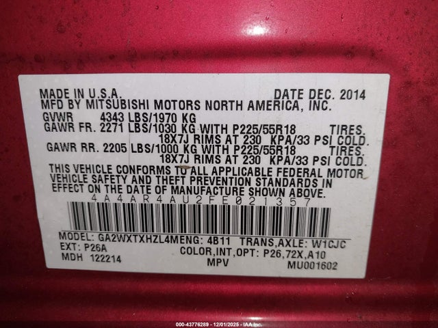 2015 MITSUBISHI OUTLANDER SPORT 4A4AR4AU2FE021357 Photo 8