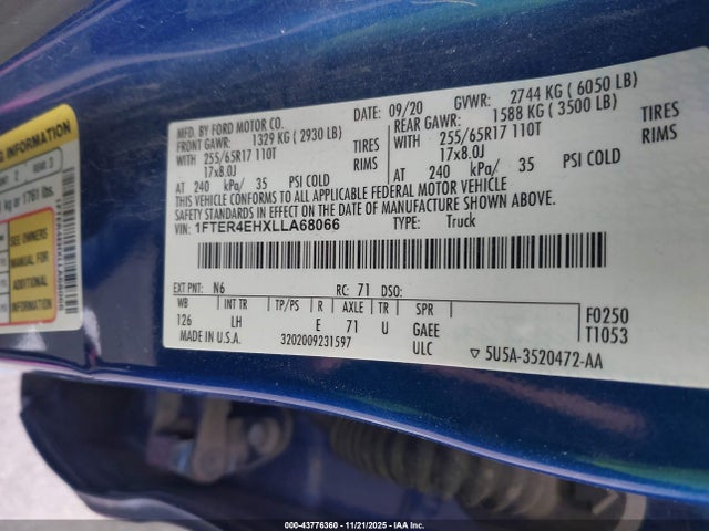 Ford RANGER XL 2020 1FTER4EHXLLA68066 Image 9