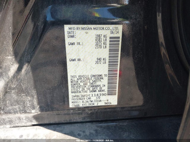 43776411 :رقم المزاد ، 1N4BL3AP1FC114390 vin ، 2015 Nissan Altima 3.5 Sl مزاد بيع