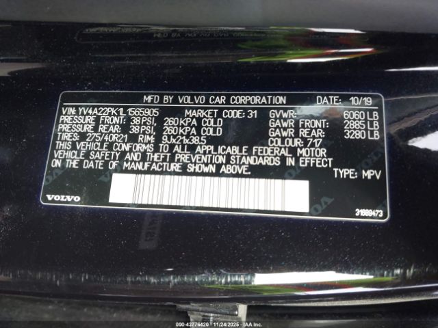 2020 VOLVO XC90 YV4A22PK1L1565905 Photo 8