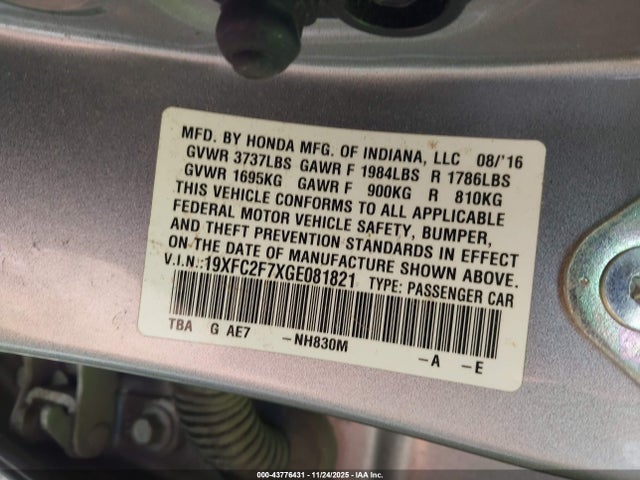 Honda CIVIC EX 2016 19XFC2F7XGE081821 Image 9