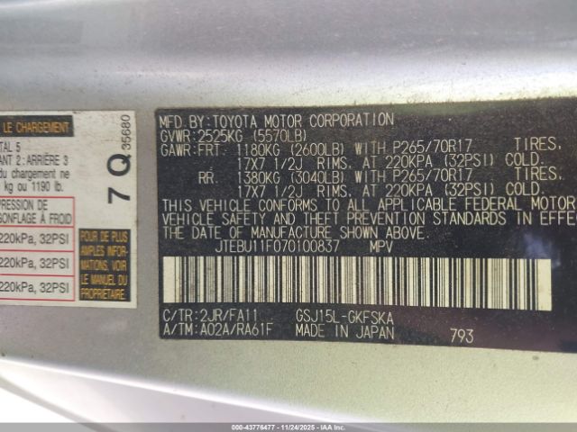 2007 TOYOTA FJ CRUISER JTEBU11F070100837 Photo 8