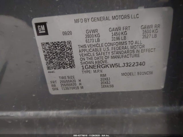 1GNERGKW5LJ322340 Chevrolet Traverse Fwd Lt Cloth
