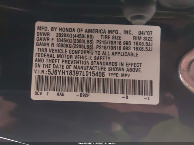 2007 HONDA ELEMENT 5J6YH18397L015406 Photo 8