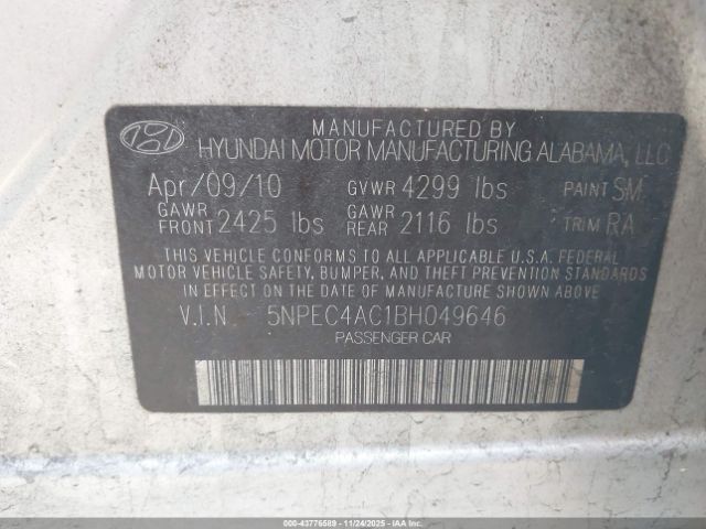 2011 HYUNDAI SONATA 5NPEC4AC1BH049646 Photo 8