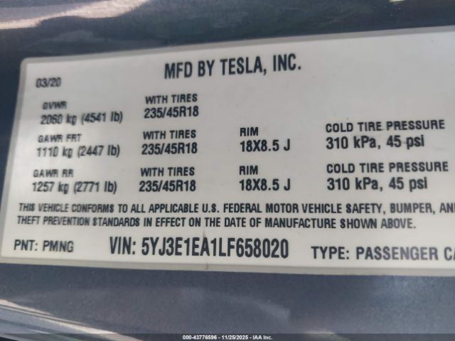 2020 TESLA MODEL 3 5YJ3E1EA1LF658020 Photo 8