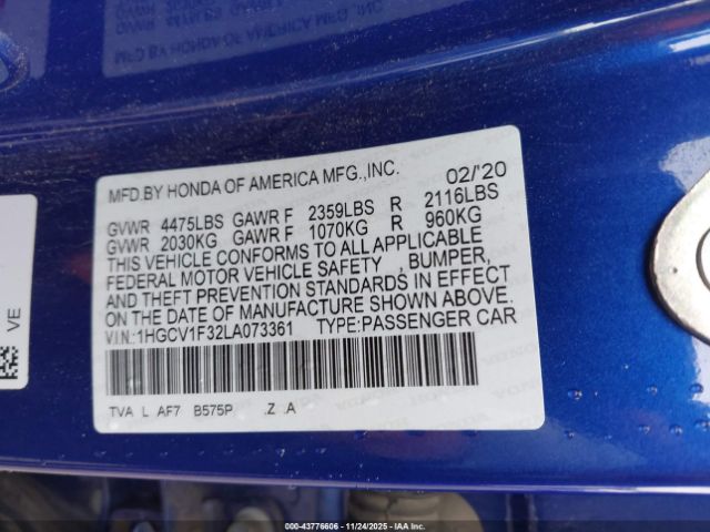 2020 HONDA ACCORD 1HGCV1F32LA073361 Photo 8