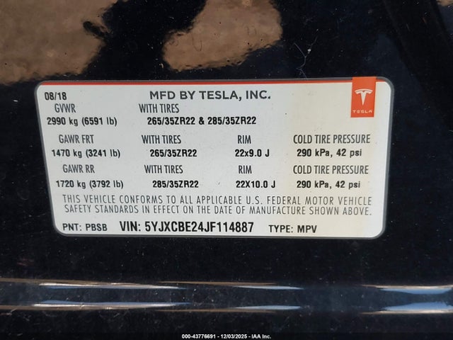 2018 TESLA MODEL X 5YJXCBE24JF114887 Photo 8