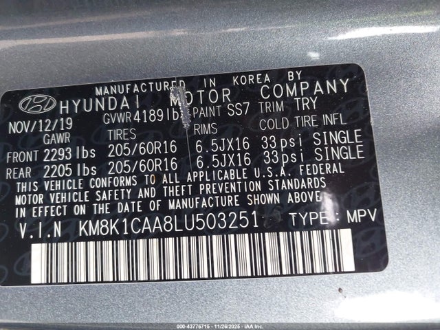 Hyundai Kona Se 2020 KM8K1CAA8LU503251 Image 9