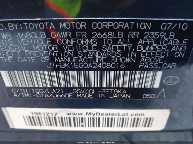2010 LEXUS ES 350 JTHBK1EG0A2408016 Photo 8