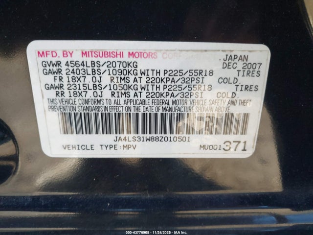 2008 MITSUBISHI OUTLANDER JA4LS31W88Z010501 Photo 8