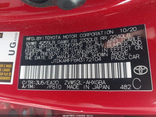 2021 TOYOTA PRIUS PRIME JTDKAMFP6M3172104 Photo 8