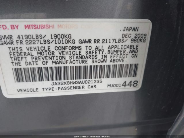 2010 MITSUBISHI LANCER SPORTBACK JA32X8HW3AU021235 Photo 8