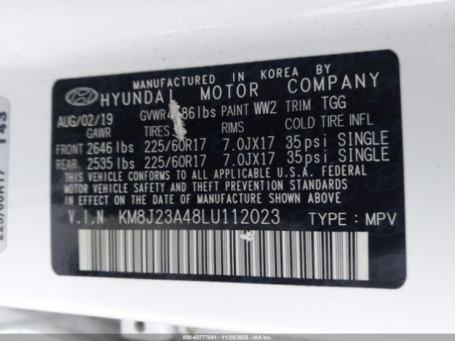 2020 HYUNDAI TUCSON KM8J23A48LU112023 Photo 8