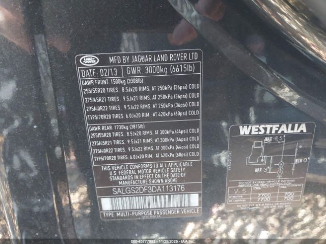 2013 LAND ROVER RANGE ROVER SALGS2DF3DA113176 Photo 8