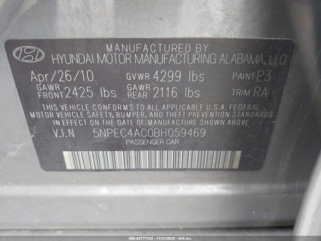 2011 HYUNDAI SONATA 5NPEC4AC0BH059469 Photo 8