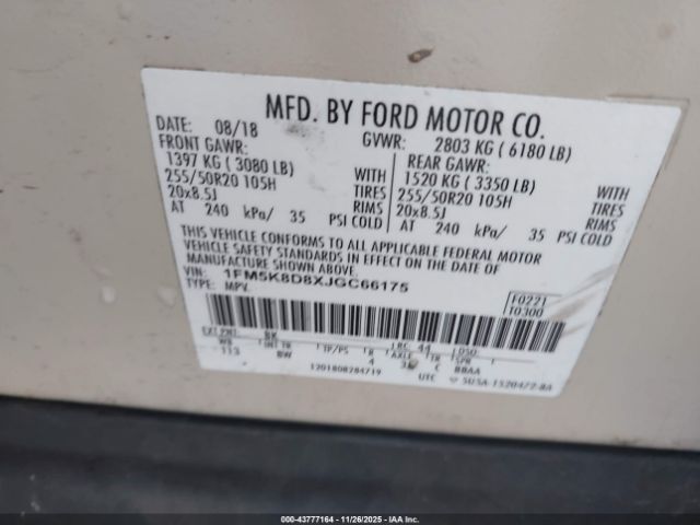 2018 FORD EXPLORER 1FM5K8D8XJGC66175 Photo 8