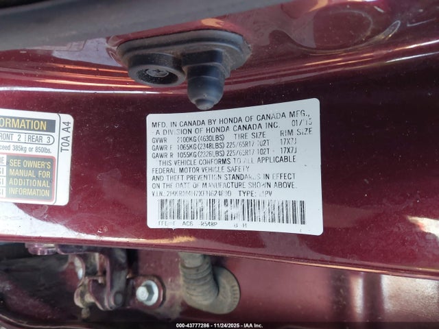 2HKRM4H7XFH624890 Honda Cr-v Ex-l