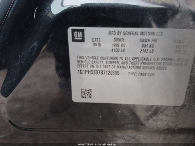 2011 CHEVROLET CRUZE 1G1PH5S97B7120395 Photo 8