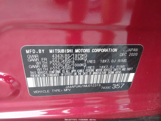 2021 MITSUBISHI OUTLANDER SPORT JA4APUAU1MU012319 Photo 8