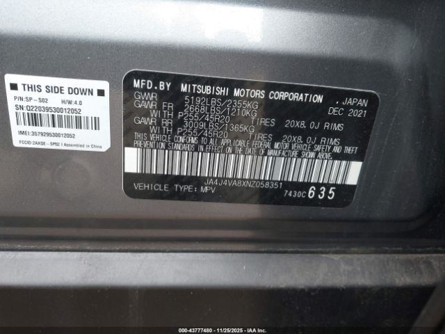 2022 MITSUBISHI OUTLANDER JA4J4VA8XNZ058351 Photo 8