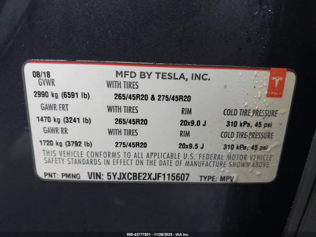 2018 TESLA MODEL X 5YJXCBE2XJF115607 Photo 8