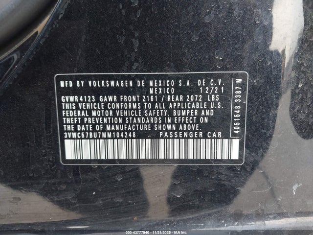 3VWC57BU7MM104248 Volkswagen Jetta 1.4t R-line/1.4t S/1.4t Se