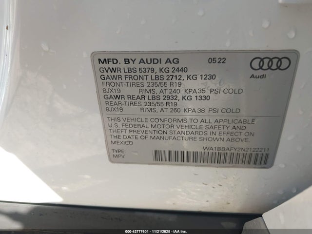 2022 AUDI Q5 WA1BBAFY2N2122211 Photo 8
