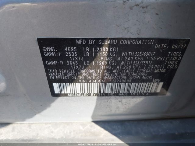 2018 SUBARU OUTBACK 4S4BSAFC7J3239695 Photo 8