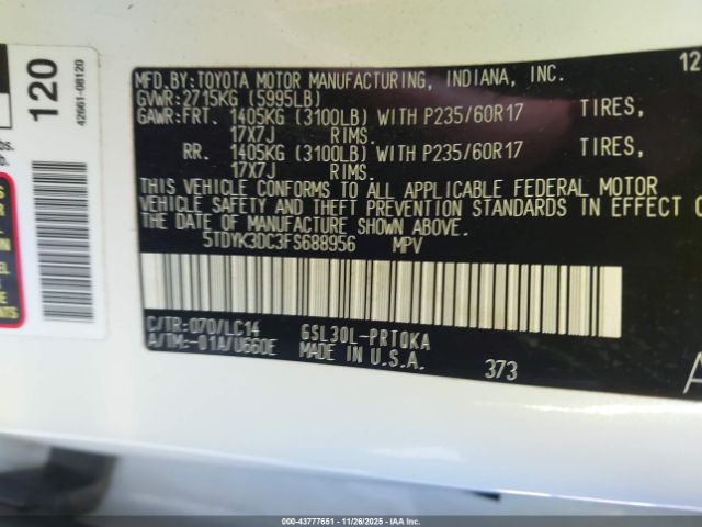 2015 TOYOTA SIENNA 5TDYK3DC3FS688956 Photo 8