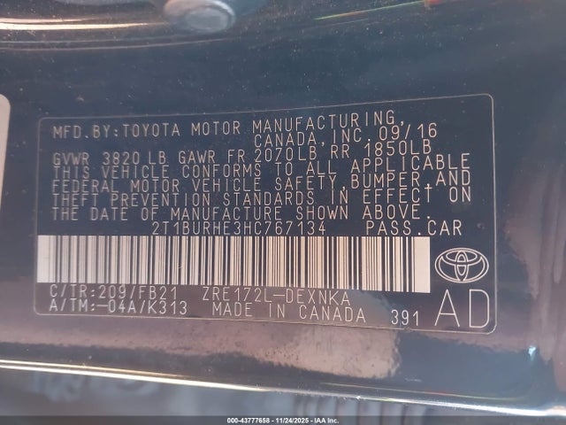 Toyota COROLLA LE 2017 2T1BURHE3HC767134 Image 9