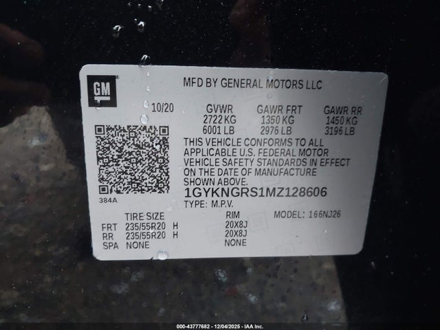 43777682 :رقم المزاد ، 1GYKNGRS1MZ128606 vin ، 2021 Cadillac Xt5 Awd Sport مزاد بيع