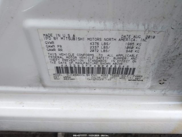2011 MITSUBISHI GALANT 4A32B3FF4BE008248 Photo 8