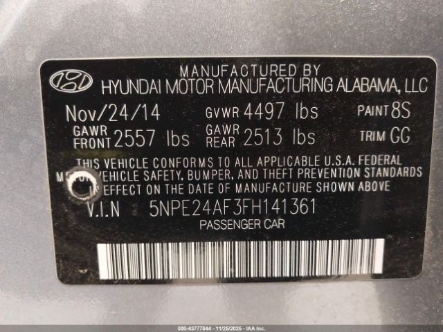 2015 HYUNDAI SONATA 5NPE24AF3FH141361 Photo 8