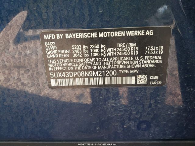 2022 BMW X3 5UX43DP08N9M21200 Photo 8