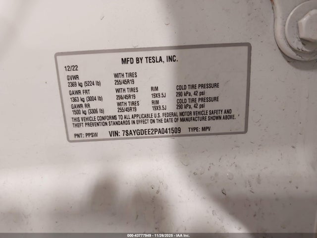 2023 TESLA MODEL Y 7SAYGDEE2PA041509 Photo 8