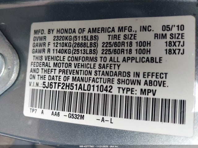 2010 HONDA ACCORD CROSSTOUR 5J6TF2H51AL011042 Photo 8