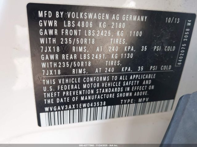 2014 VOLKSWAGEN TIGUAN WVGAV3AX1EW043538 Photo 8